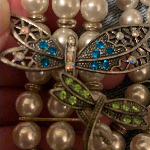 Vintage Dragonfly pearl bracelet and brooch pin - Picture 2 of 5